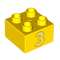 Кубик 2х2 «Цифра три» Лего дупло: жёлтый цвет
