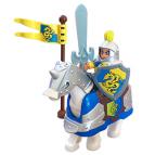 Жёлто-синий рыцарь в доспехах и на коне, совместимый с Лего дупло