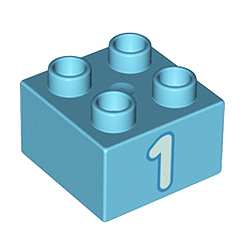 Кубик 2х2 «Цифра один» Лего дупло: лазурный цвет