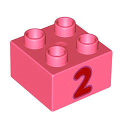 Кубик 2х2 «Цифра два» Лего дупло: коралловый цвет