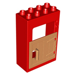 Красный блок с короткой коричневой дверью – детали Лего дупло
