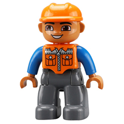 Рабочий в оранжевом жилете – минифигурка, совместимая с Лего дупло