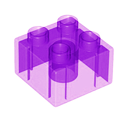 Кубик 2х2 прозрачный фиолетовый — деталь, совместимая с Лего дупло