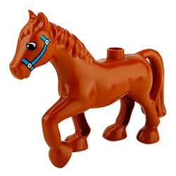 Гнедая лошадь с уздечкой – фигурка, совместимая с Лего дупло