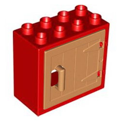 Красный блок со светлой дверью – деталь конструктора Лего дупло