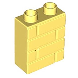Кубик 2х1 высокий «Кирпичная кладка» Лего дупло: светло-жёлтый