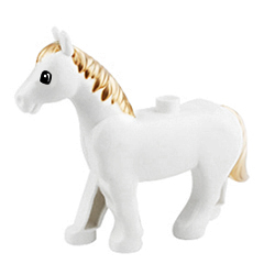 Белая лошадь с золотой гривой — фигурка, совместимая с Лего дупло