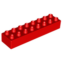 Кубик 2х8 (толстый) — деталь Лего дупло: красный