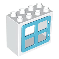 Белый блок с квадратной голубой рамой – деталь конструктора Лего дупло