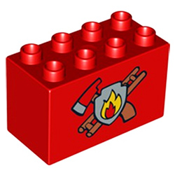 Кубик 2х4 (высокий толстый) «Эмблема пожарной части» Лего дупло Б/У