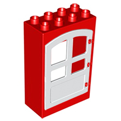 Красный блок с округлой белой дверью – детали Лего дупло