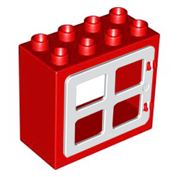 Красный блок с квадратной белой рамой – деталь конструктора Лего