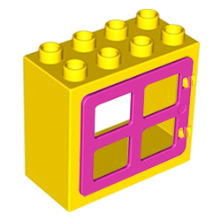 Жёлтый блок с квадратной розовой рамой – деталь конструктора Лего