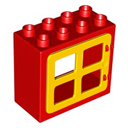 Красный блок с квадратной жёлтой рамой – деталь Лего дупло
