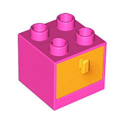 Тёмно-розовая тумба с оранжевым ящиком – детали Лего дупло Б/У