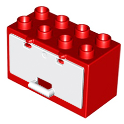 Низкий красный блок с белой дверкой (шкафчик) – детали Лего дупло