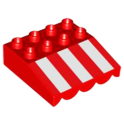 Блок 4х4 крыша / маркиза Лего дупло: красный цвет белые полосы