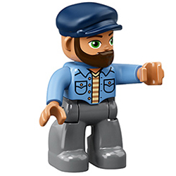 Бородатый дядя в голубой рубашке и сине кепке – фигурка Лего дупло