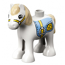 Маленькая белая лошадка с уздечкой и седлом – фигурка Лего Дупло