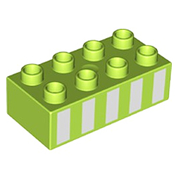 Кубик 2х4 (толстый) Лего дупло: цвет лайма, полоски