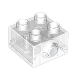 Прозрачный светящийся кубик 2х2 штырька с кнопкой — деталь Лего дупло