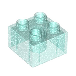 Кубик 2х2 прозрачный лазурный с блёстками Лего дупло
