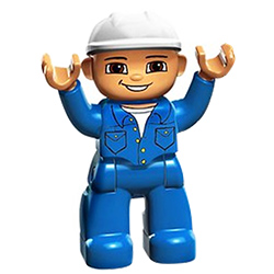 Рабочий в синей робе и белой каске – фигурка Лего дупло Б/У