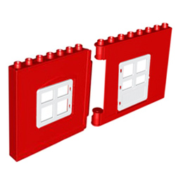 Две красные стены с белыми окном и дверью Лего дупло Б/У