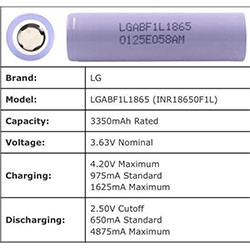 Литий-ионный аккумулятор LGGBF1L1865 ёмкость 3350 ма*ч