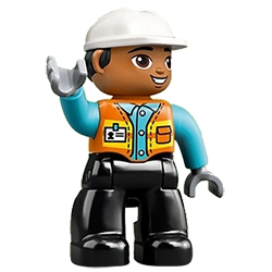 Строитель в белой каске и серых перчатках – фигурка Лего дупло
