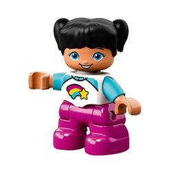 Девочка с тёмными волосами и в розовых штанишках – фигурка Лего дупло