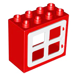 Красный блок с квадратной белой рамой – деталь конструктора Лего дупло