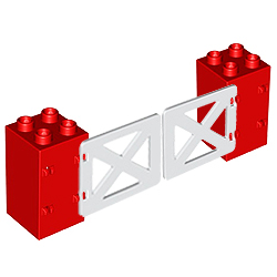 Пара красных стоек для дверей + створки калитки – детали Лего дупло