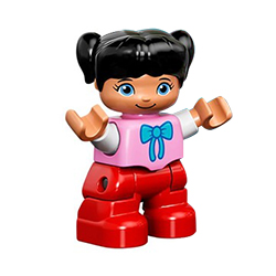 Девочка с тёмными волосами и в красных штанах – фигурка Лего дупло