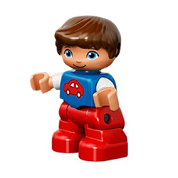 Мальчик в красных штанах с машинкой на футболке – фигурка Лего дупло