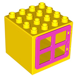 Жёлтый блок 4х4 с квадратной розовой рамой Лего дупло Б/У