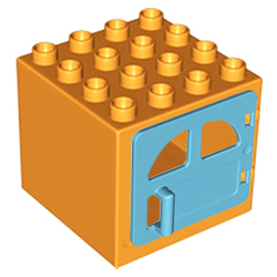 Оранжевый блок 4х4 с лазурной дверью Лего дупло Б/У