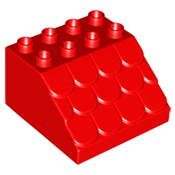 Блок 4х4 крыша с черепицей Лего дупло: красный цвет Б/У