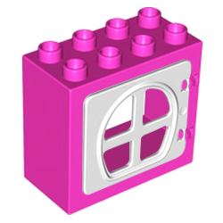 Ярко-розовый блок с округлой рамой – детали конструктора Лего дупло