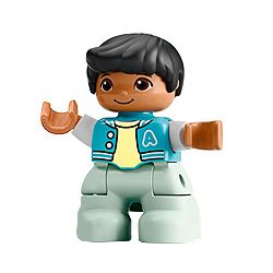 Мальчик в голубой курточке с буквой А – фигурка Лего дупло