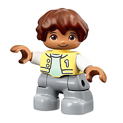 Загорелый мальчик в жёлтой курточке с цифрой «1» – фигурка Лего дупло