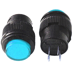 Круглая кнопка с фиксацией и подсветкой, голубая R16-503AD