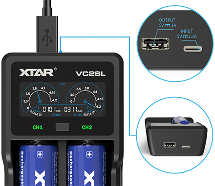 Двойная зарядка для Li-Ion и NiMH аккумуляторов XTAR VC2SL