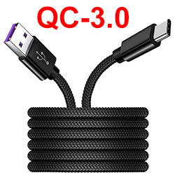 Кабель USB-USB Type-C, QC-3.0, 3А, 1 м, в чёрной оплётке