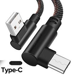 Кабель USB- Type-C угловой чёрный в оплётке, 1 метр