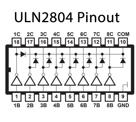 Микросхема ULN2804 - набор восьми мощных ключей