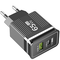 Зарядное устройство GaN USB QC3.0 + PD 65 ватт, чёрное