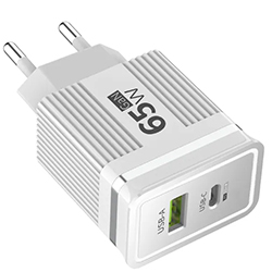 Зарядное устройство GaN USB QC3.0 + PD 65 ватт, белое