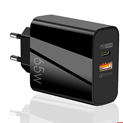 КОПИЯ Зарядное устройство GaN USB QC3.0 + PD 65 ватт, чёрное