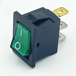 Выключатель клавишный  KCD1-101 зелёный с подсветкой